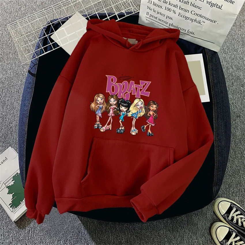 Bratz Letter Printed Plus Size Woman Hooded Sweatshirt Women Hoodie Hip Hop Long Sleeve Streetwear Unisex Male Clothes Tops red 1599