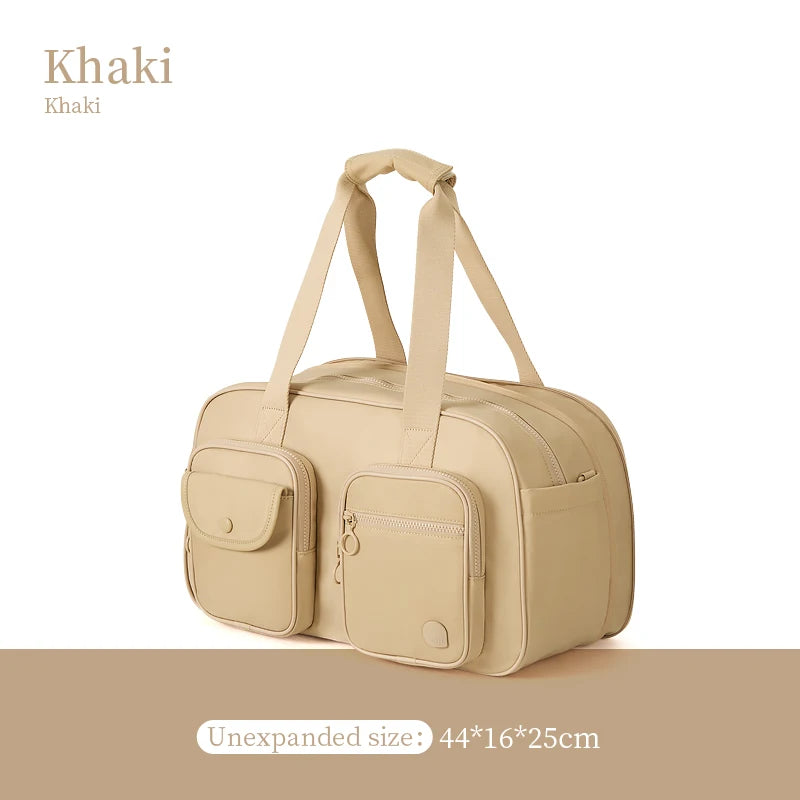 AJI Women Travel Bag Nylon Handheld Travel Bag Carry On Luggage Bag Large Capacity Weekender Gym Sport Holdall Overnight Bag Khaki