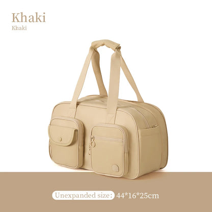 AJI Women Travel Bag Nylon Handheld Travel Bag Carry On Luggage Bag Large Capacity Weekender Gym Sport Holdall Overnight Bag Khaki