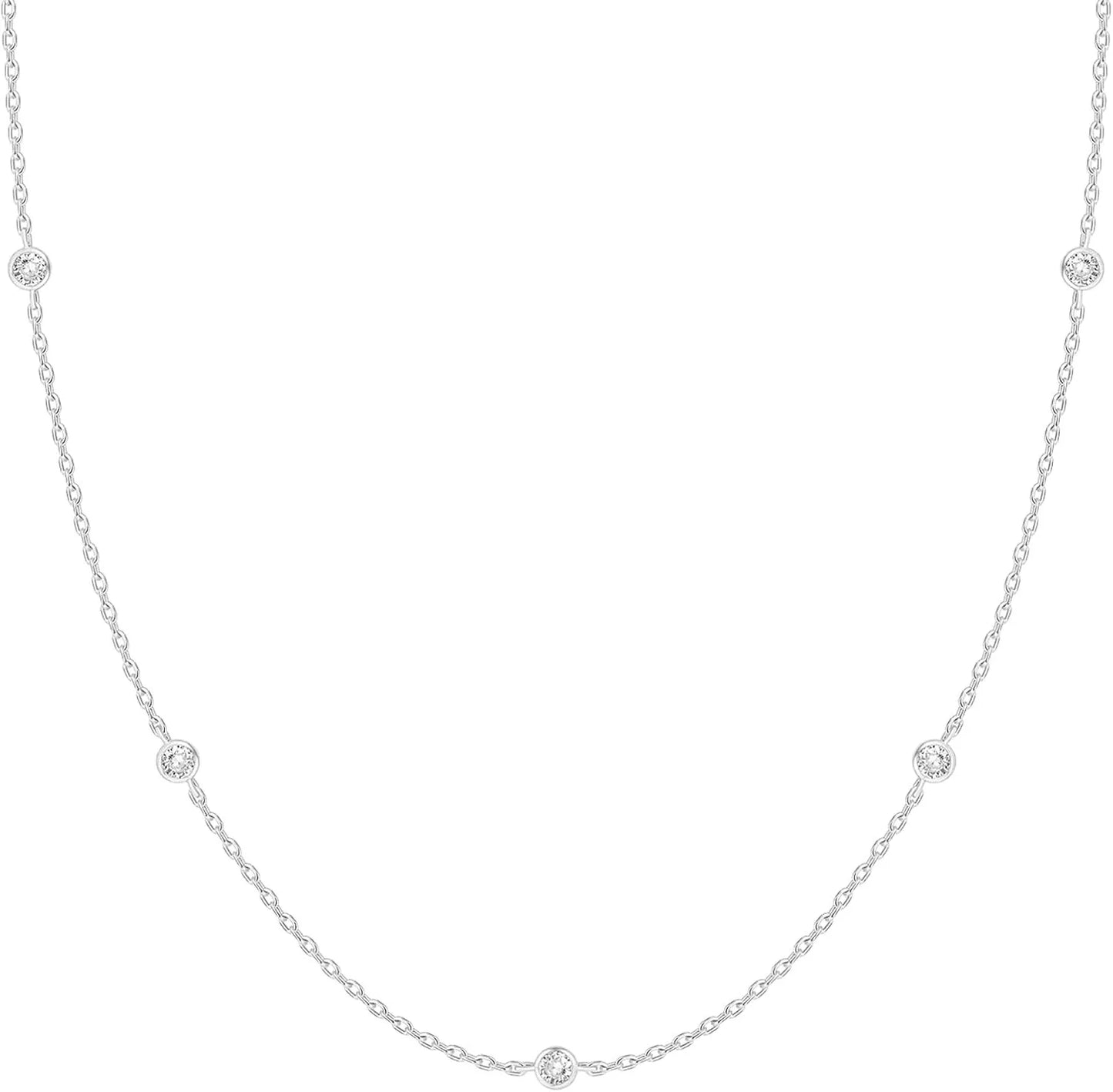 K Gold Plated Station Necklace Silver Plated Diamond Necklace For Women Simulated Diamond Necklaces Gift for Women CZ Chain Silver 40cm