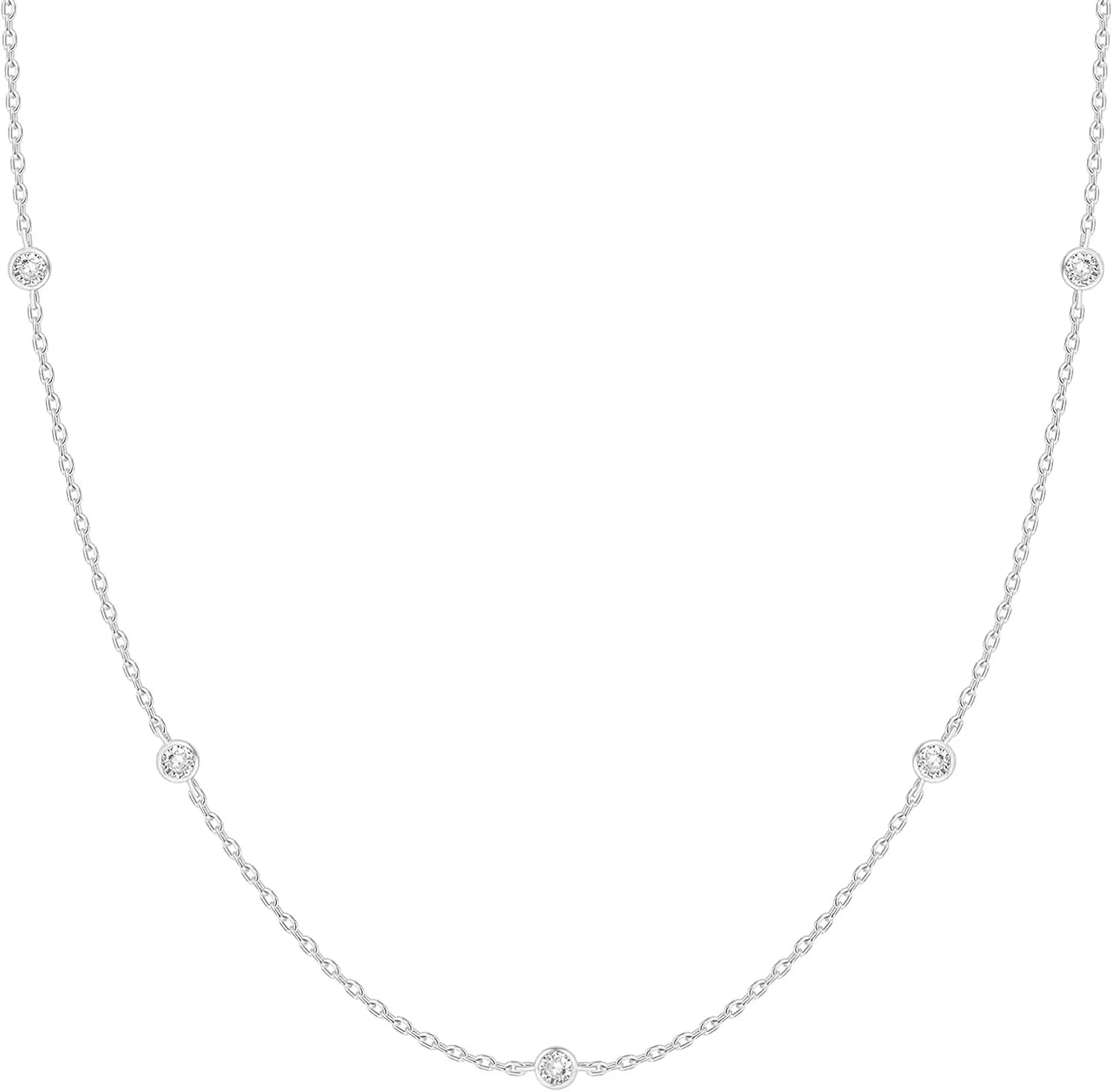 K Gold Plated Station Necklace Silver Plated Diamond Necklace For Women Simulated Diamond Necklaces Gift for Women CZ Chain Silver 40cm