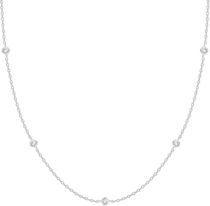 K Gold Plated Station Necklace Silver Plated Diamond Necklace For Women Simulated Diamond Necklaces Gift for Women CZ Chain Silver 40cm