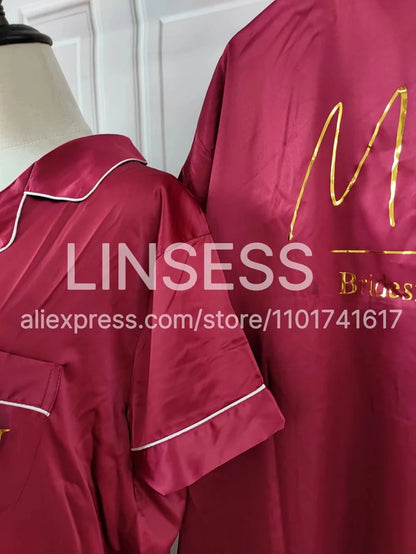 Monogram Bridesmaids Bridal Party Pyjamas Personalized Silky Satin Pajamas Bride and Bridal Squad Silk Satin Wedding Pyjama Set