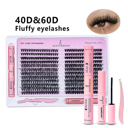 DIY Lash Extension Kit 480pcs Individual Lashes Cluster Mix 40D 60D 60D 80D with Lash Bond and Seal and Remover,tweezers Explosive 40D60D