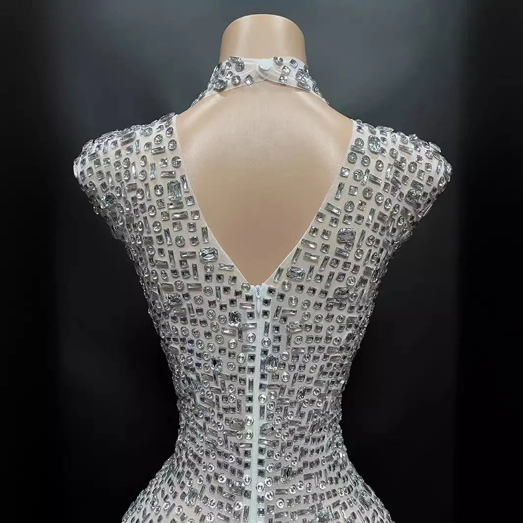 Sexy Full Drill Elastic Slim Fit Sleeveless Long Dress - Hip Wrap, For Host Stage Catwalk & Engagement Evening High-Slit Dresses Badiee Stylez