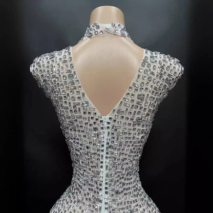 Sexy Full Drill Elastic Slim Fit Sleeveless Long Dress - Hip Wrap, For Host Stage Catwalk & Engagement Evening High-Slit Dresses Badiee Stylez