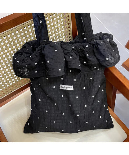 All-match Wave Point Chiffon Shoulder Bag Large Capacity Fairy Mesh Handbag Commuting Bag Korean Style Tote Bag Women black