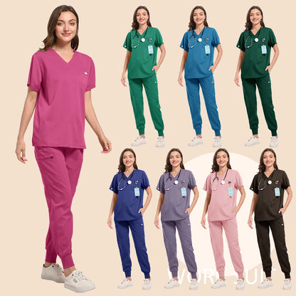 HZMNOI Thick Highquality Suit Unisex Pharmacy Nursing Hospital Doctor's Work Clothes Dental Clinic Beauty Salon Surgical Clothes Badiee Stylez