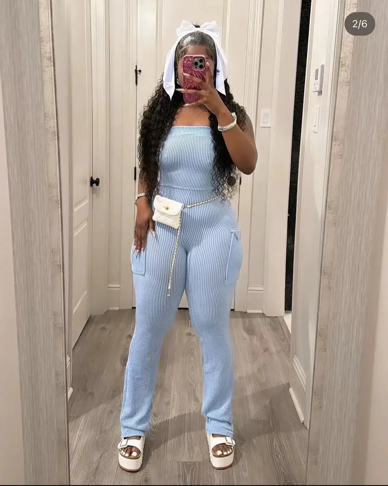 XIZOU Elegant Off Shoulder Strapless Knitted Pockets Girl Jumpsuits Women's Fitted Overalls Outfits Night One Piece Rompers Light Blue