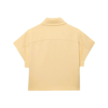 RAFZNB Women's Cropped Jackets Coats Fashion Turn-down Collar Short Sleeve Coats Casual Female Outerwear Chic Tops