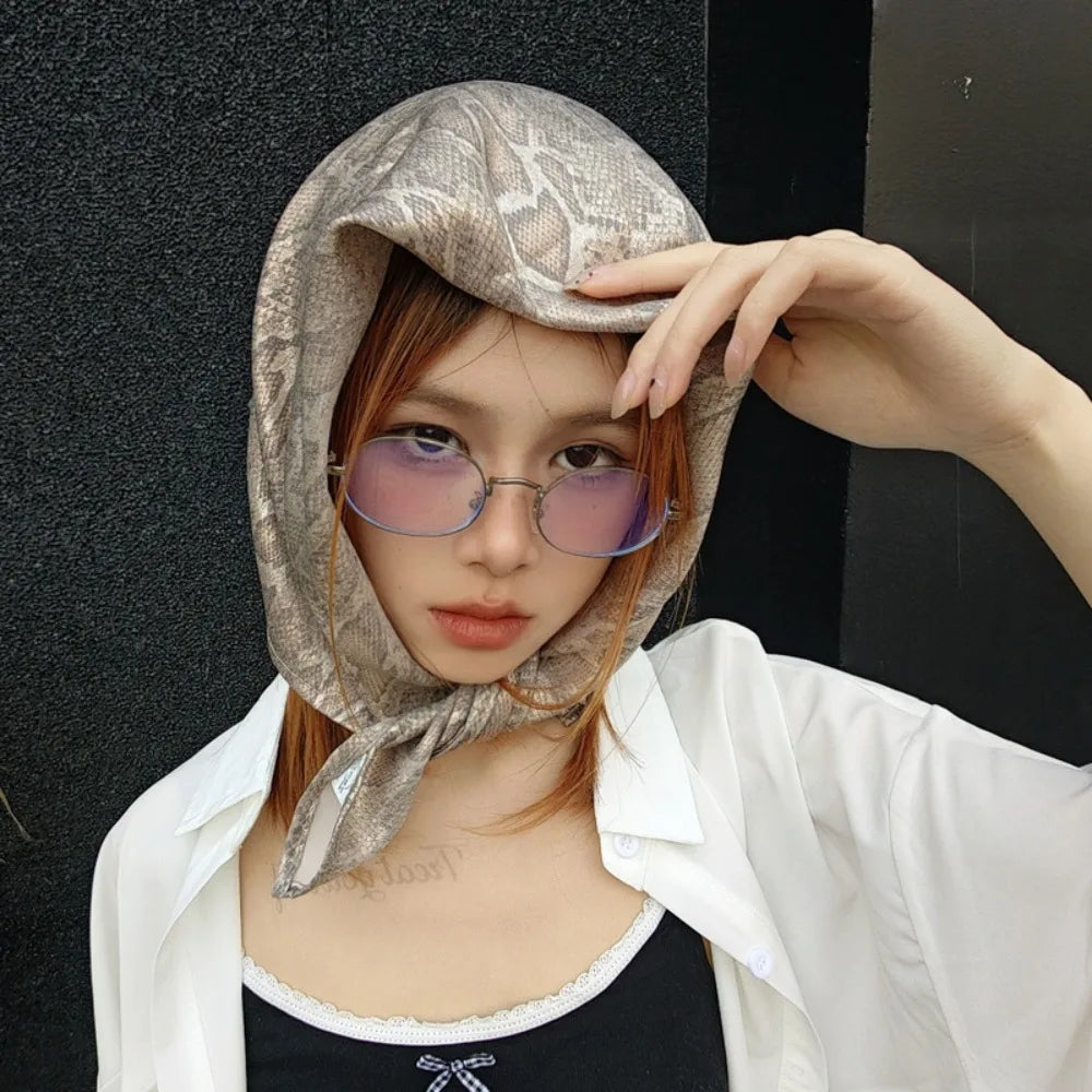 Headwear Y2K Snake Print Hair Scarf Soft Hip Hop Serpentine Hair Band Square Turban Snake Punk Bandana Streetwear