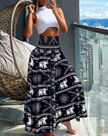 2024 Summer New Women's Leisure Loose Holiday Long Skirt Skirt Women Women's Cheap Clothing and Free Shipping Sales LOOSE black