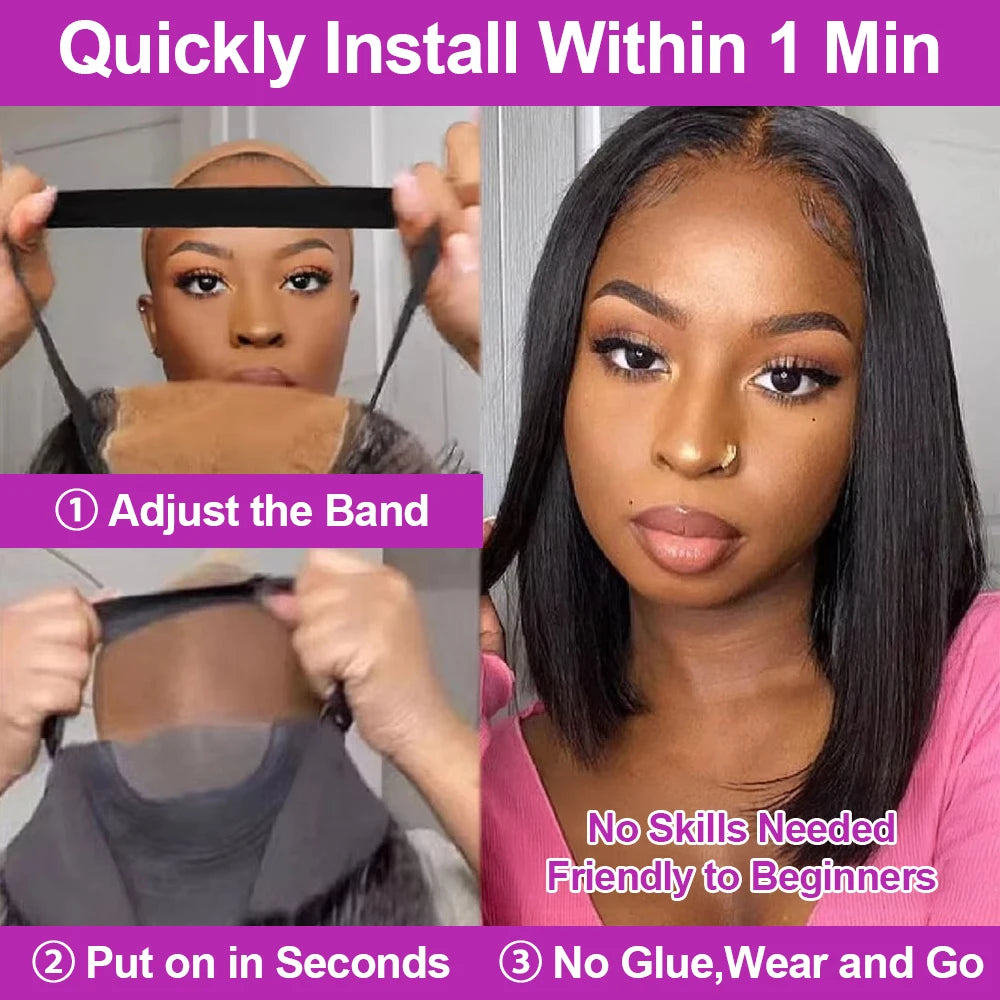 100% Human Hair Wig Glueless Braided Closure Hd Lace Frontal Wig Pre Cut Vietnamese Straight Short Bob Lace Front Wig for Women Badiee Stylez