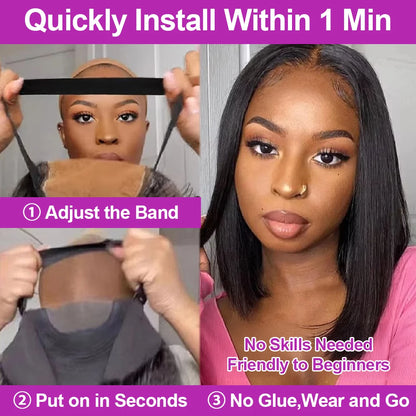 100% Human Hair Wig Glueless Braided Closure Hd Lace Frontal Wig Pre Cut Vietnamese Straight Short Bob Lace Front Wig for Women Badiee Stylez