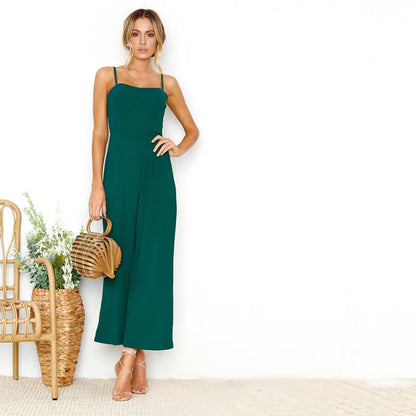 Women's Wide-legged Long Jumpsuit Spring Summer Solid Color Sexy Chest-wrapped Zipper Suspenders New 2024 Lady Slim Jumpsuit