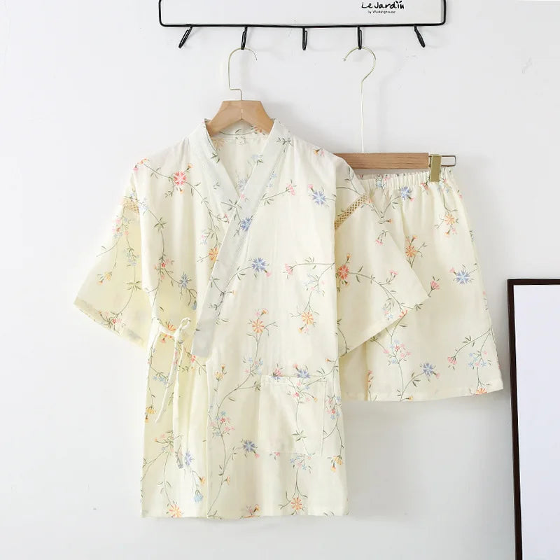 Japanese-style kimono cotton fresh style pajamas suit female casual spring and summer pajamas pajamas two-piece home service DD04
