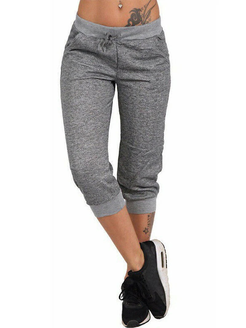 Summer 2024 cropped Harem pants elasticated lace-up leg strap sporty pants pocket for women B