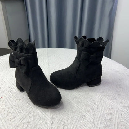 Spring Autumn Bow Girls Fashion Toddler Boots PU Leather Low Heel Kids Princess Boots Party Zip Children Ankle Baby Girl Shoes