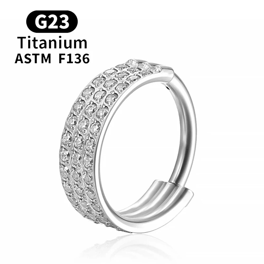 F136 G23 Titanium Nose Ring 16G Hinged Segment CZ Septum Clicke Daith Earrings Hoops Ear Cartilage Tragus Helix Piercing Jewelry Silver Color 9 CHINA