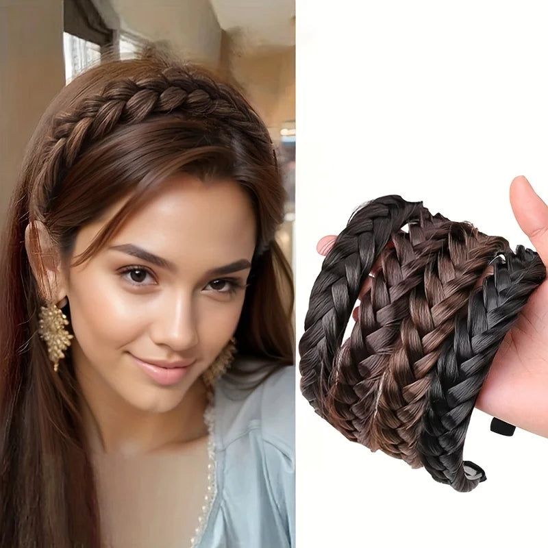 Elegant Bohemian Braided Wig Headband for Women - Non-Slip Teeth Design, Vintage/Boho Style, Plastic Hair Badiee Stylez