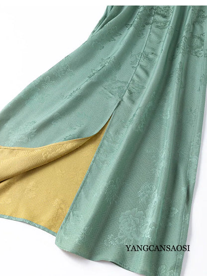 2025 Women's Summer New Luxury 100% Natural Mulberry Silk Jacquard Satin V-neck Split Double Sided Sleeveless Vest Dress Badiee Stylez