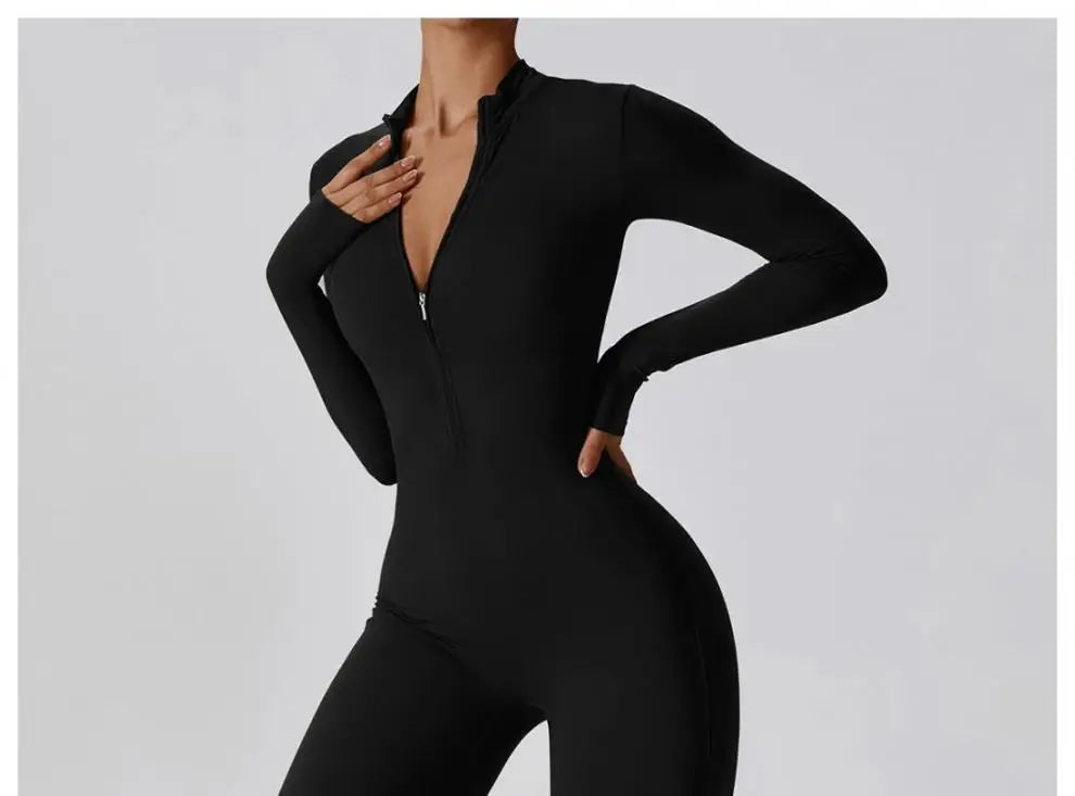 One-piece Sports Training Jumpsuit Women's Long Sleeve Tight Hip-highlighting Bodysuit Gym Clothing Sexy Dance Exercise Tights Badiee Stylez