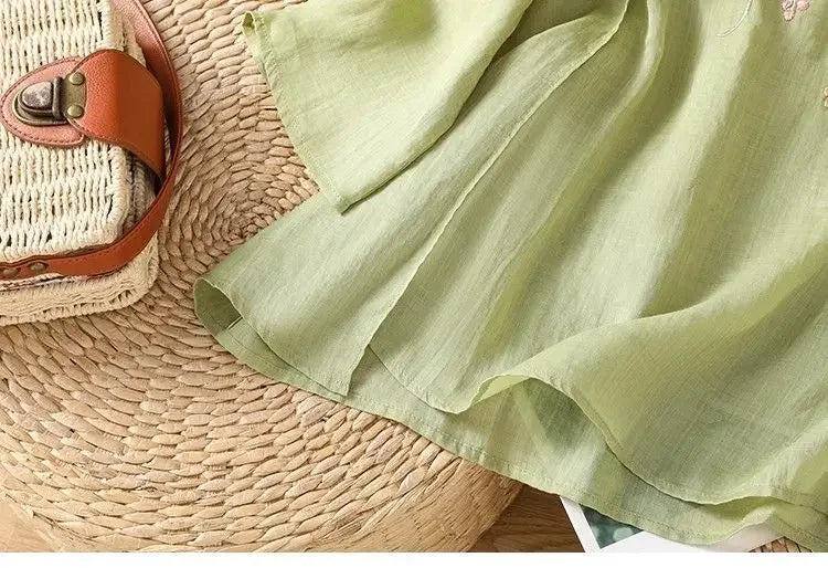 Thin Streetwear Vintage Clothes Ethnic Style Cotton Linen Shirts for Women Clothing Top Tshirt Tees Fashion Casual Embroidery