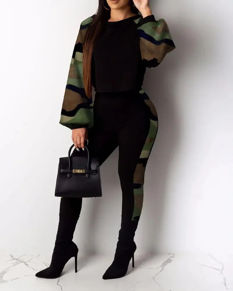 2024 New Autumn Women's Long-Sleeved Round Neck Off-Shoulder Fashion Casual Suit Pants Set Woman Coordinated Pants Sets