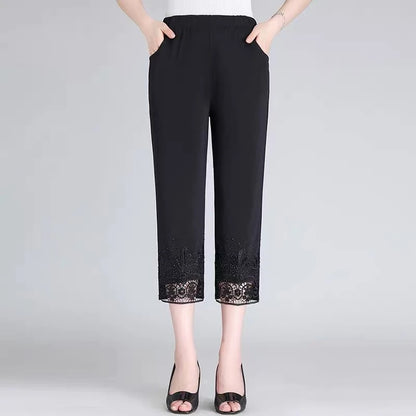 Hollow Out Diamond Studded Women's Summer Cropped Pants Fashionable Cool 2025 Casual Outdoor Pants New Street Pants black