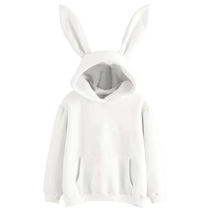 2025 autumn and winter new women's clothing Harajuku Wei hooded rabbit hoodie solid color loose casual women's top women's coat WHITE