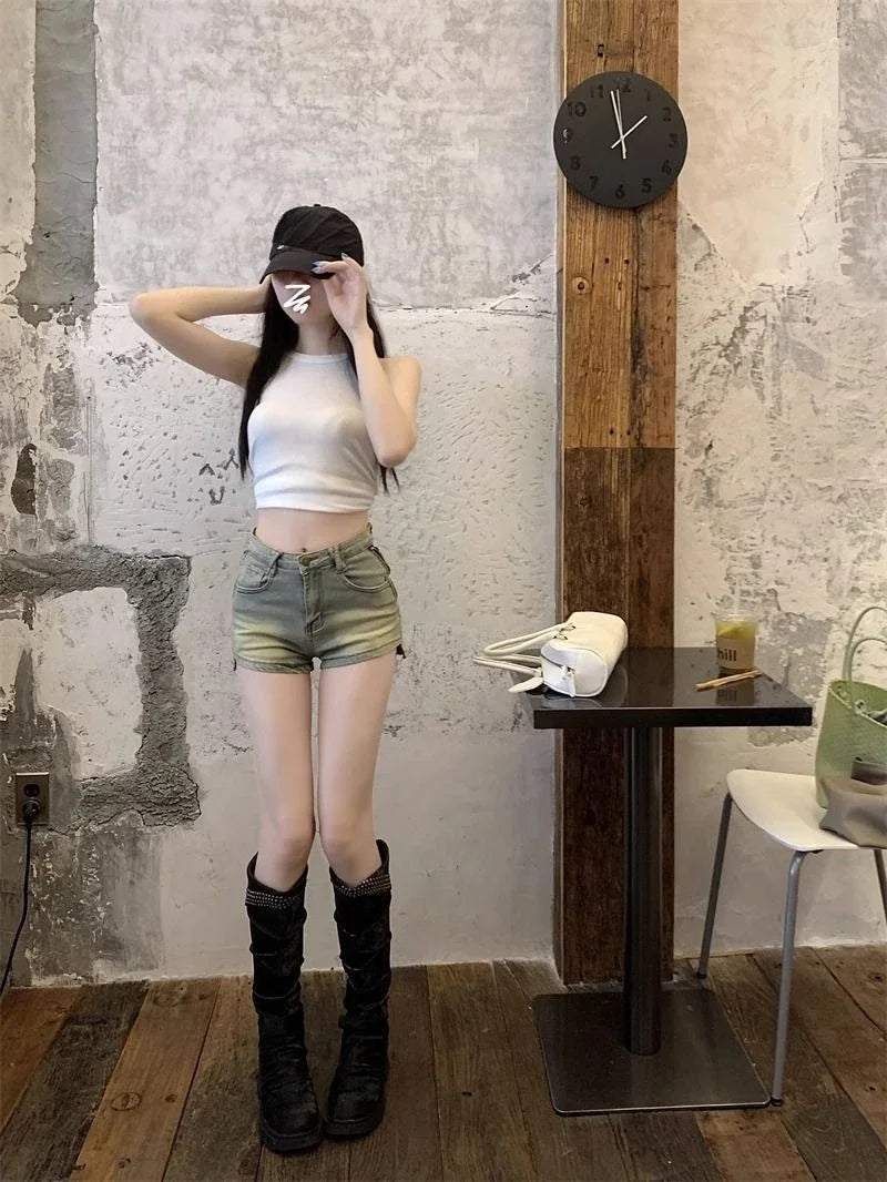 Elasticty Skinny Short Jean Pants Woman Zipper Denim Shorts for Women Designer Trend 2025 Jorts Aesthetic Design XL Streetwear