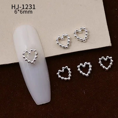 20PCS 3D Glossy Gold Silver Metallic Love Heart Various Crook Frame Solid Alloy Nail Art Rhinestones Decorations Manicure Charms HJ-1231