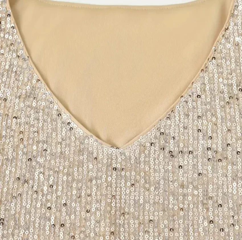 Amazon Quicktrade foreign trade explosion models Europe and the United States sexy ladies sequins summer light mature sexy V-nec