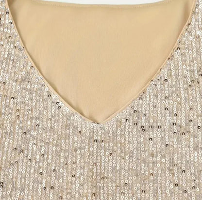 Amazon Quicktrade foreign trade explosion models Europe and the United States sexy ladies sequins summer light mature sexy V-nec