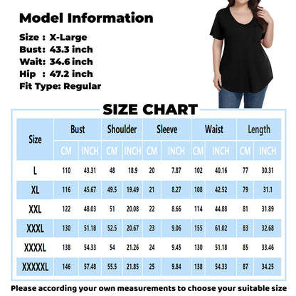 Plus Size Casual striped T-shirt For Women V neck short sleeves Loose Tops With Pocket Summer Daily Casual Plus Size Women's Top