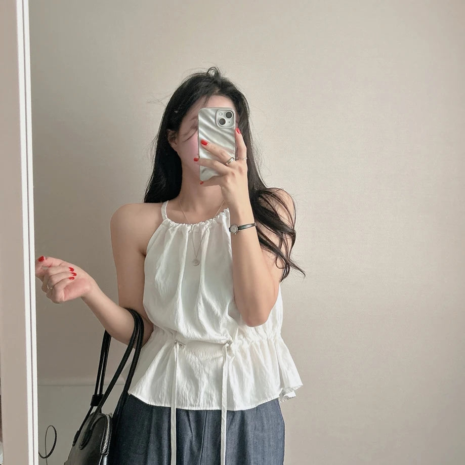 Faionable Dstring Waist Vest Spring Summer Dongda Gate Sle Trendy Belted Crop Top Women's Busin Casual ort Sve