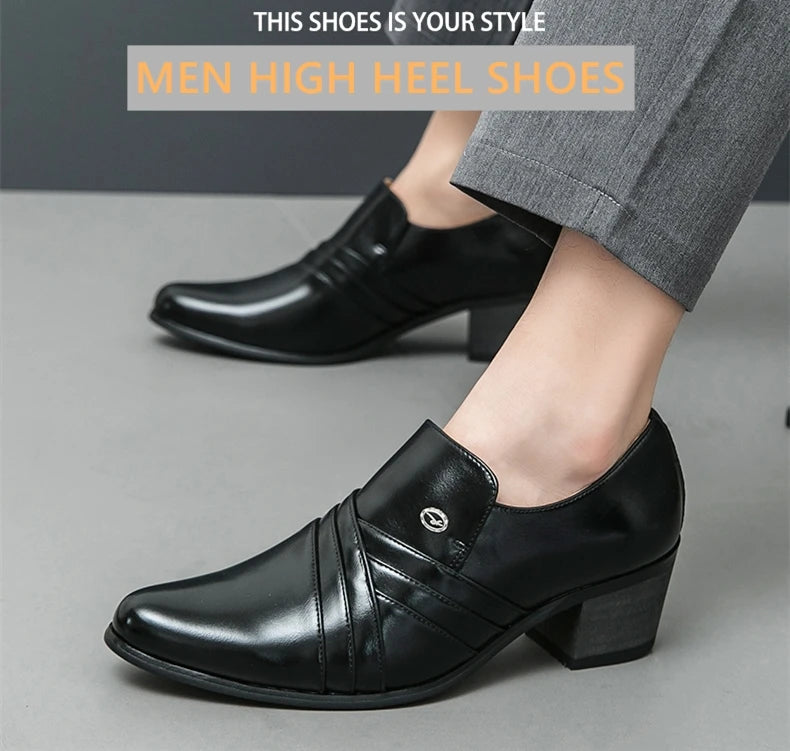 Men Formal Oxford Shoes Casual Business Office Party Loafers Men's High Heels Shoes Classic Men Shoes PU Leather Dress Shoes
