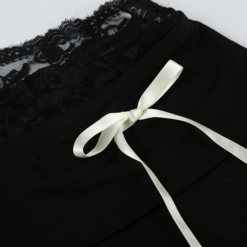 Cuteandpsycho Lace Patchwork Bow Straight Pants Y2K Fashion Aesthetic Cute Trousers Harajuku Streetwear Joggers 2000s Bottoms