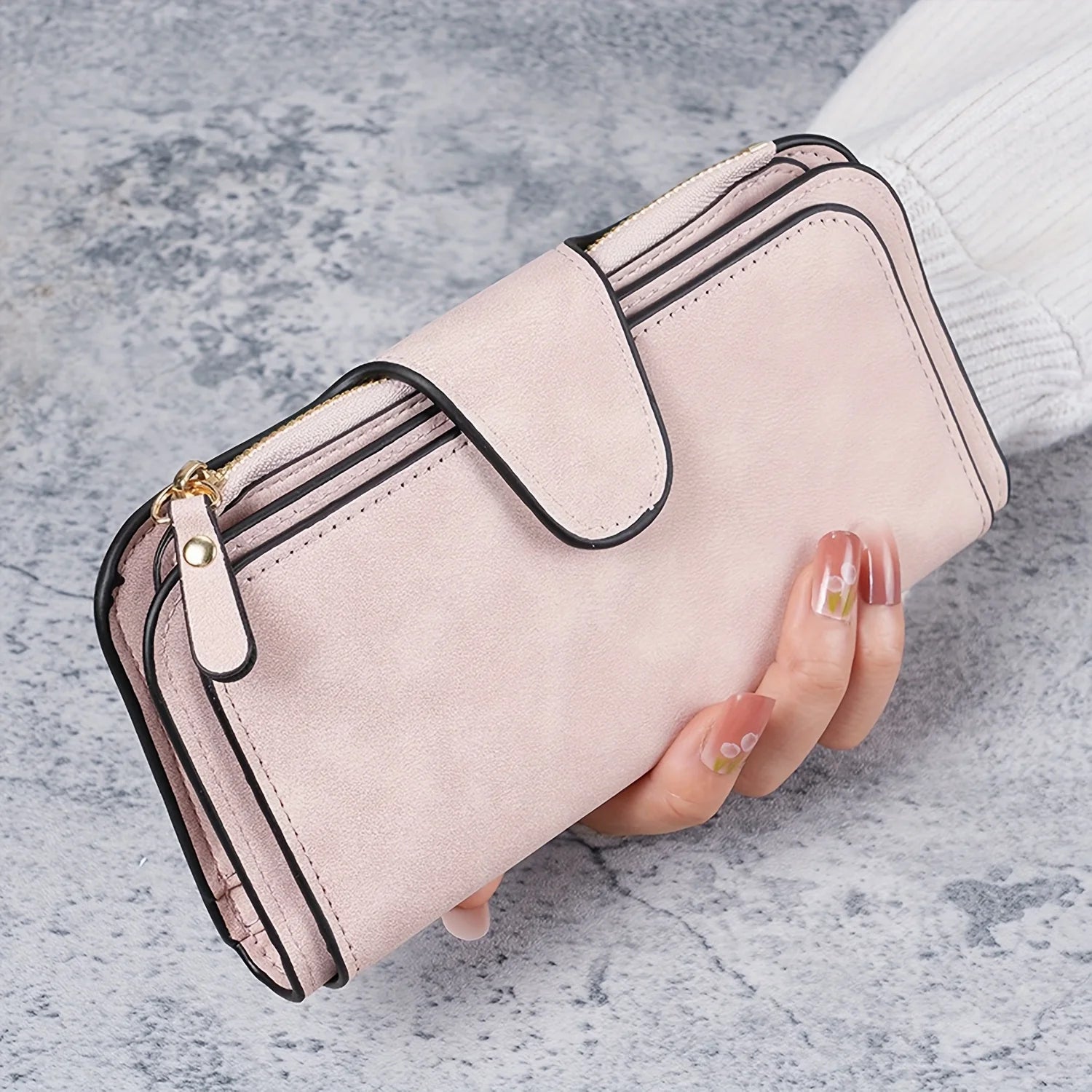 1pc Personalized Photo Custom Women's Long Wallet Custom Picture Coin Purse with Zipper Multi-Card Slot Multifunction Card Hold Pink