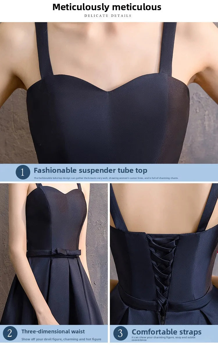 Long Bridesmaid Dress Spring/Summer 2025 New Temperament Satin Bridesmaid Sisters Dress Black Banquet Evening Dress Badiee Stylez