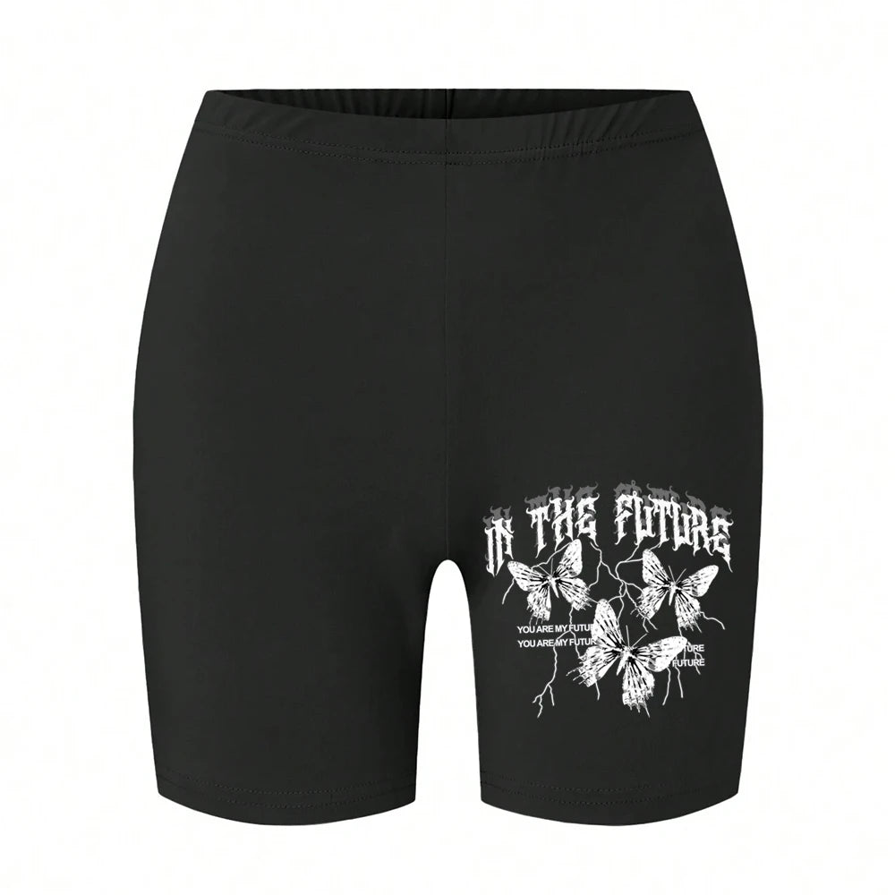 Casual Women Fitness Short Pantsbeautiful Dreamy Purple Butterfly Prints Leggings Short High Elastic Soft Thin Female Sportswear