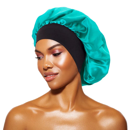 Women's Satin Solid Bonnets Wide-brimmed Night Sleeping Bathing Hat Unisex Head Wrap Elastic Band Cap Hair Care Bonnet kongl an One Size