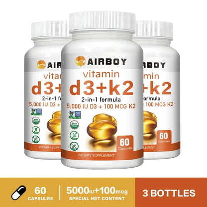 Vitamin D3 + K2 - Promotes Calcium Absorption, Bone and Joint Health, and Boosts ImmunitySupplements 60 Capsule-3bottles