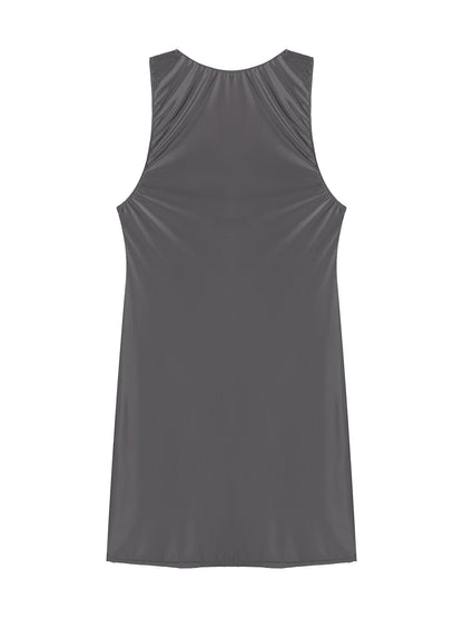 Women's Oil Glossy Stretch Tank Mini Dress Solid Color Sleeveless Tights Bodycon Short Dress Stretch U Neck Party Sundress