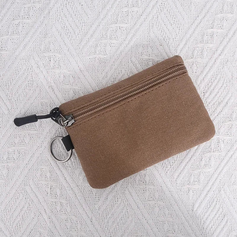 Canvas Mini Coin Wallet Bag Solid Color Zipper Key Bag Money Pocket Purse Women Men Small Card Holder Change Coin Purses brown