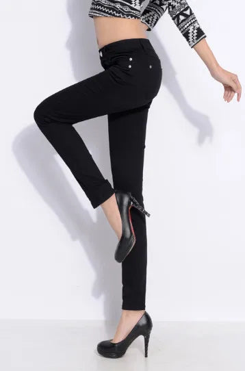 Women Dress Pants Tapered Leg Colored Stretch Slim Jeans Skinny Trousers Pockets for Daily ouc073 black
