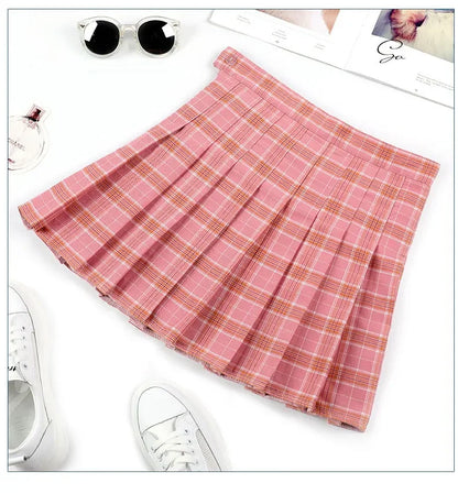 Harajuku 0Women Pleat Skirt 0Preppy Style Plaid 0Mini Cute Japanese School Uniforms Ladies Jupe Kawaii 8710-FH