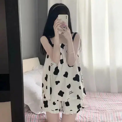 Summer Ins Sle Women's Cotton Spwear Sweet Strap ort Pants Home Clothes Sexy Cute Japanese Sle Pure Desire Home Clothes Cow-sling set