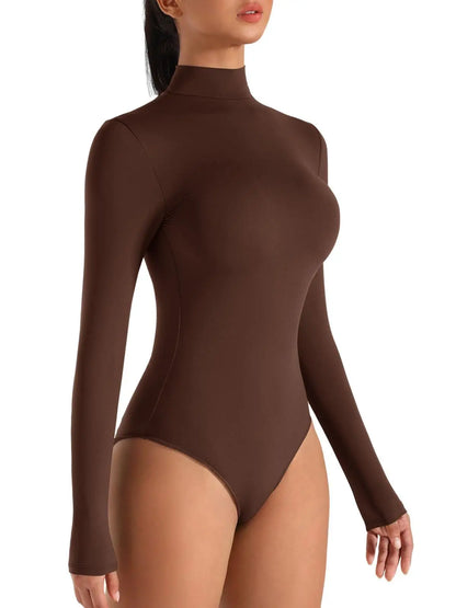 Women's Turtle Neck Long Sleeve Bodysuits Basic Slim Fit Double Lined Lightweight Layering Fall Winter Tops