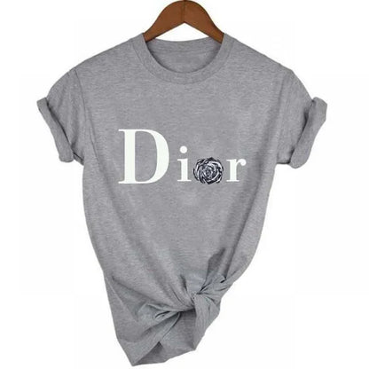 Men's and Women's Letter Printed Short Sleeved Shirt Basic Round Neck T-shirt Fashionable Casual Short Sleeved Summer Brand New H568-8-gray